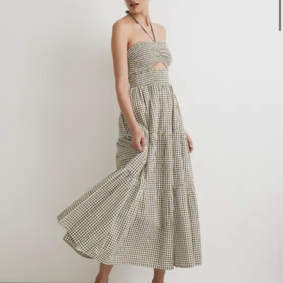 Madewell Modular gingham tiered removeable midi dress - Picture 1 of 14